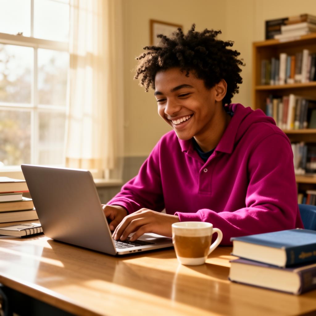 Student researching colleges and careers on a laptop